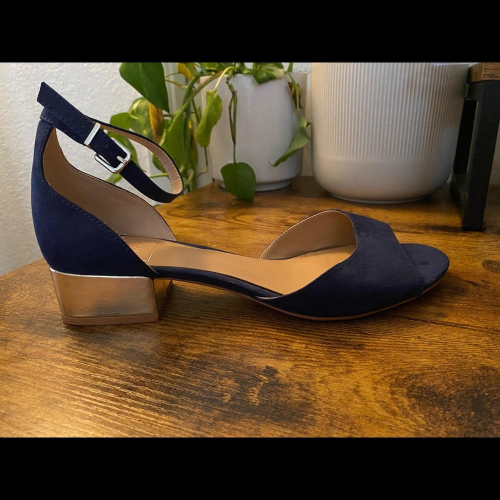 Dark Blue Heeled Ankle Strap Sandals